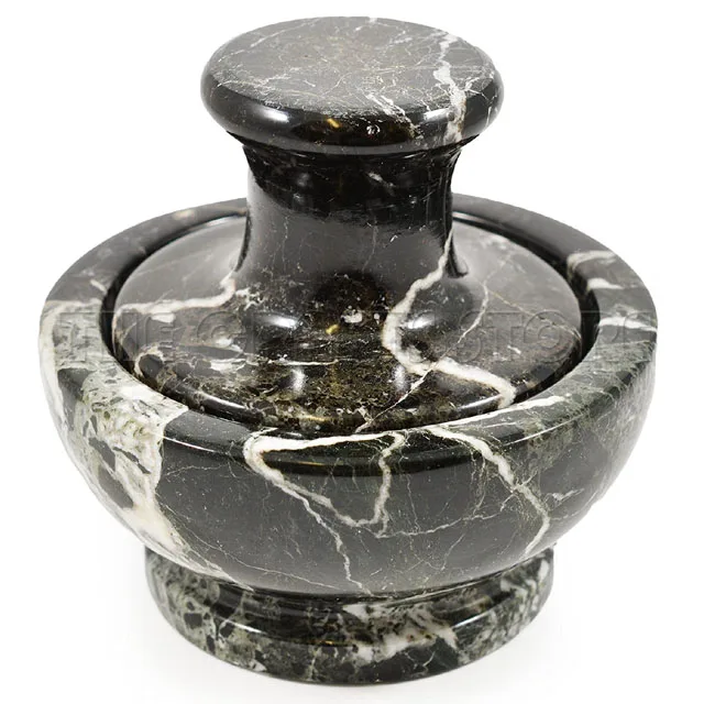 Best Quality Black Zebra Marble Natural Stone Hand  Made Mortar & Pestle Large Mortar And Pestle At Affordable Price