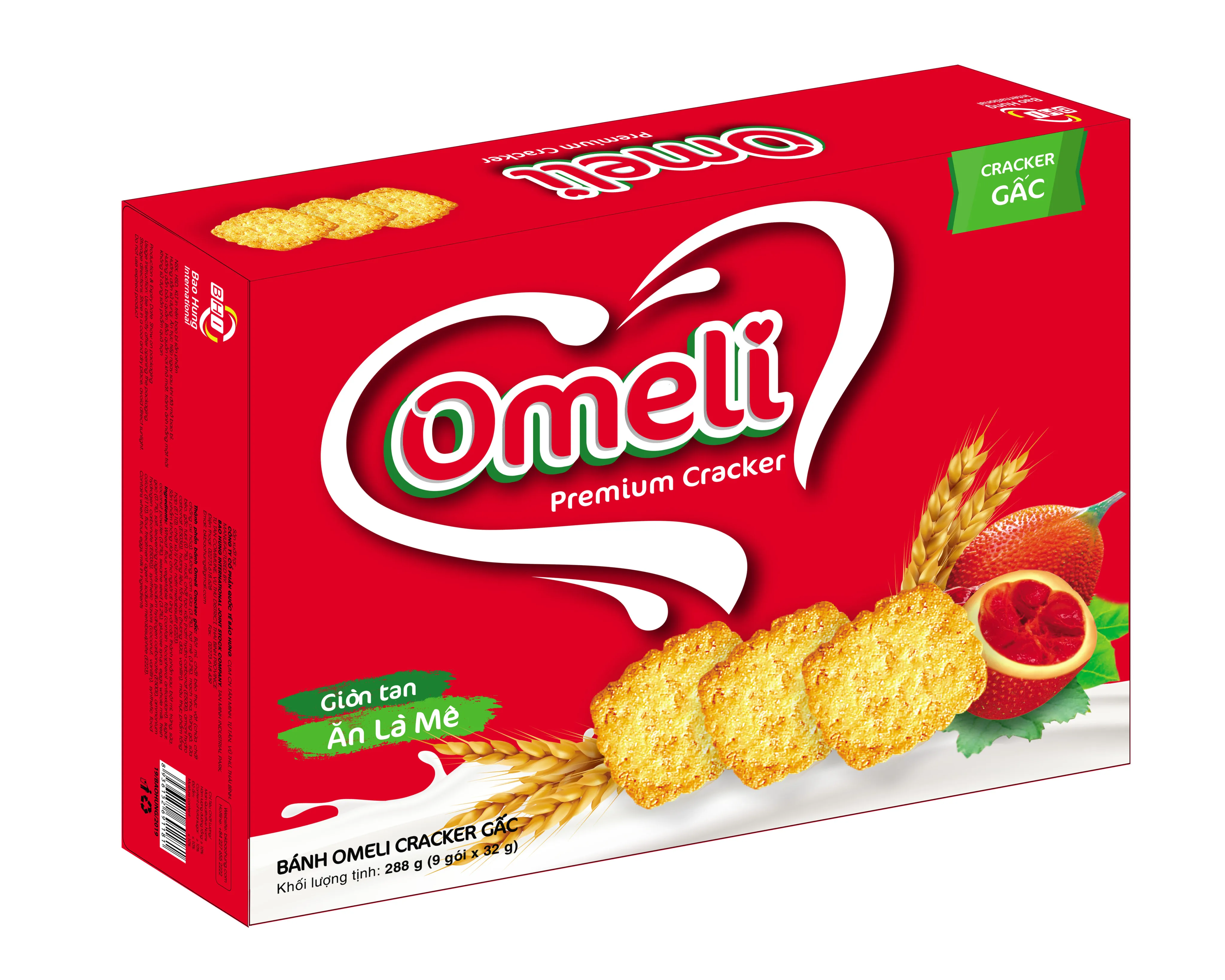 Vietnamese Gac Fruit & Sesame Chocolate Flavored Cracker Biscuits Thin & Crispy 12-Month Shelf-Life Wheat Flour-Based