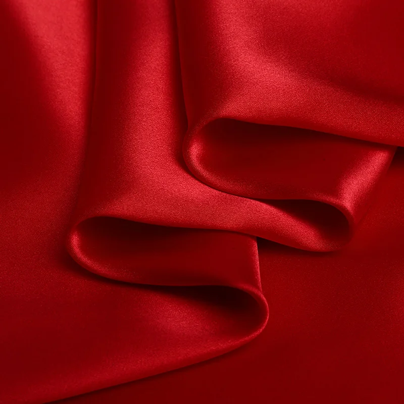Chinese red color silk fabric 19mm silk satin 114cm width for silk scarf, dress, pillowcases
