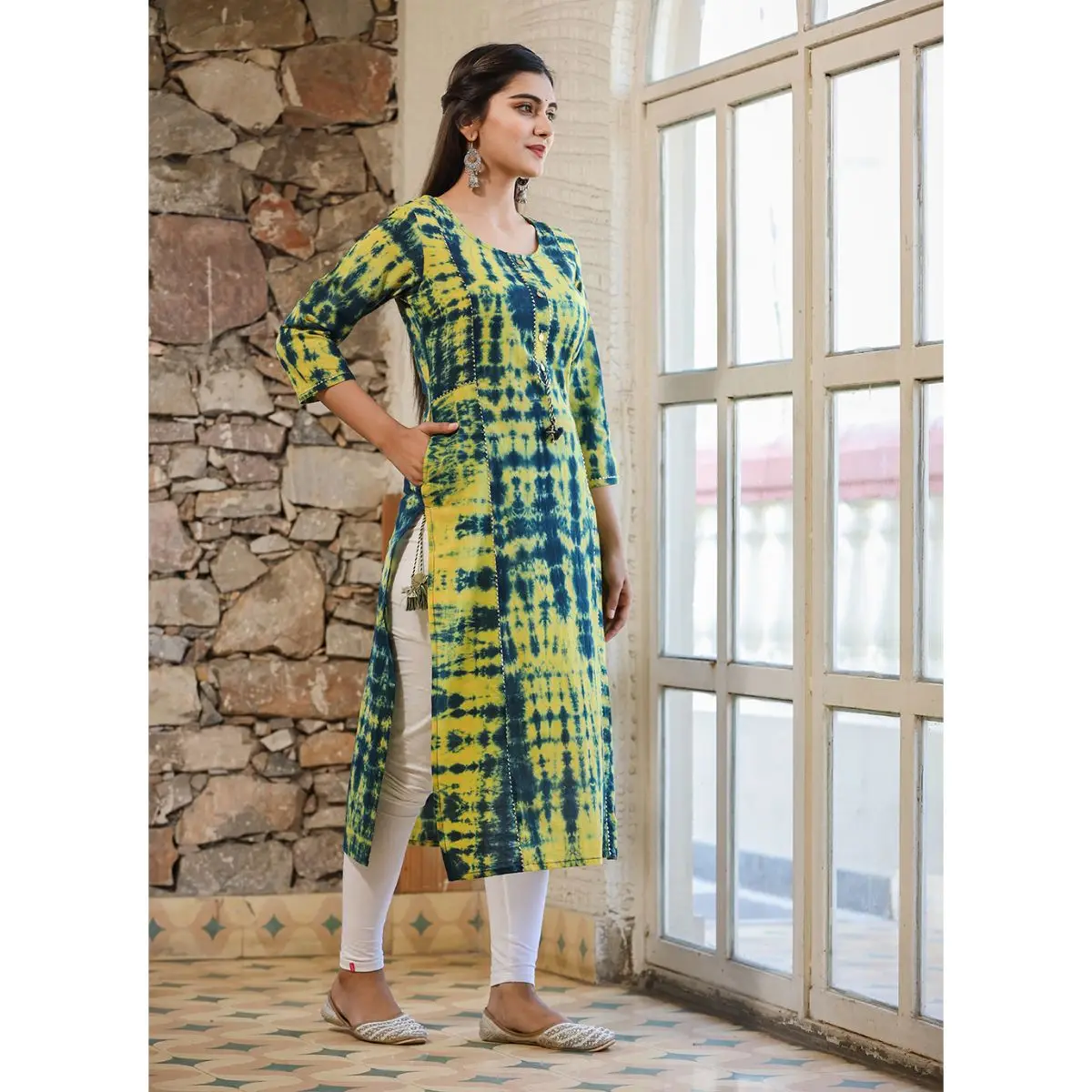 Latest Tie dye printed women cotton boho and hippie Kurtis and tunics readymade to wear in Office