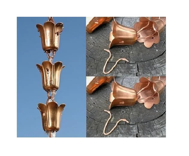 Hot selling Copper Small Flower Cup Design Rain Chain copper rain chain for Home and Garden By Indian Manufacturer