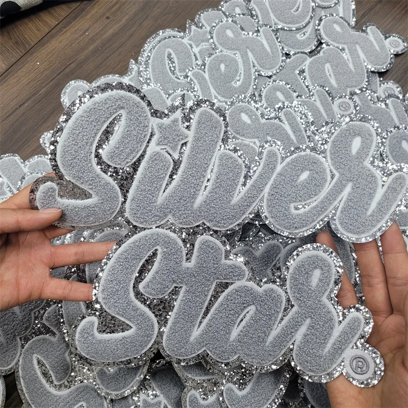 Customized Chenille Patch Sweatshirt with Rhinestones Personalized Varsity Glitter Letter Shirt for Girls for Garments Bags
