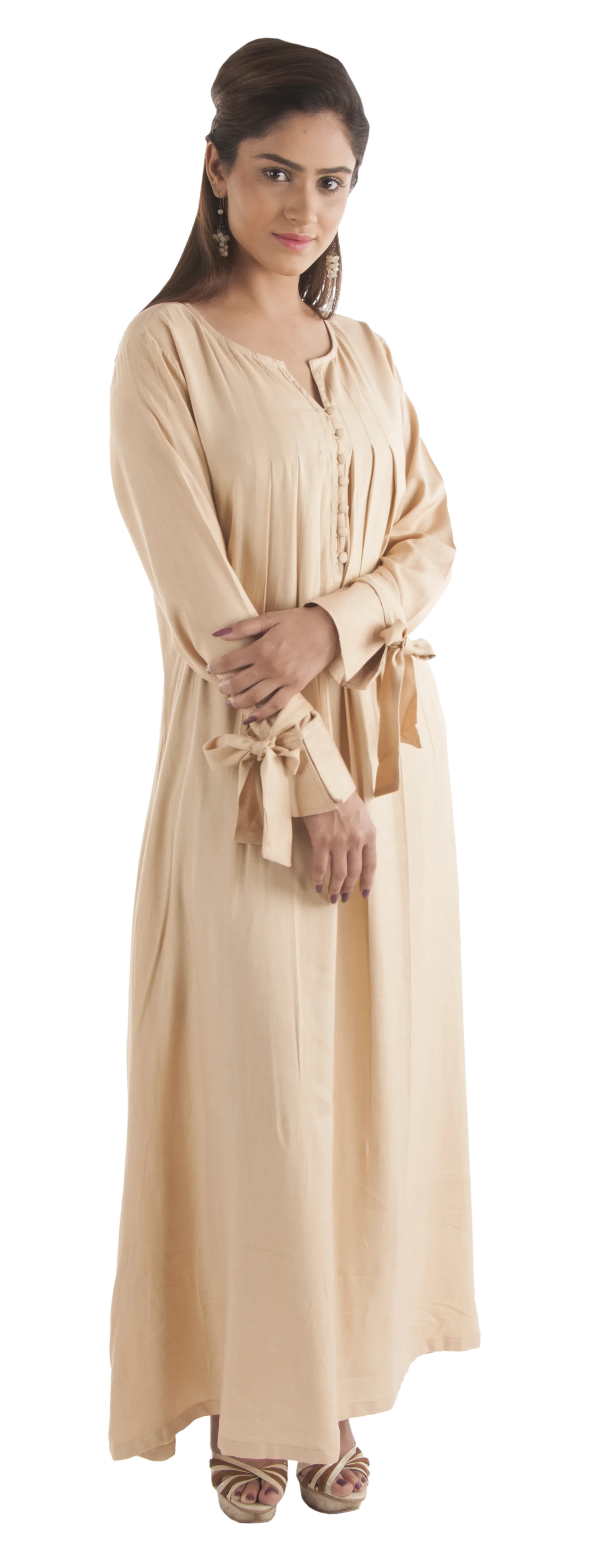 Best Selling Top Quality Bamboo Organic Fabric abaya women muslim with Front Pleat Design and Cuff Tie for normal or party wear