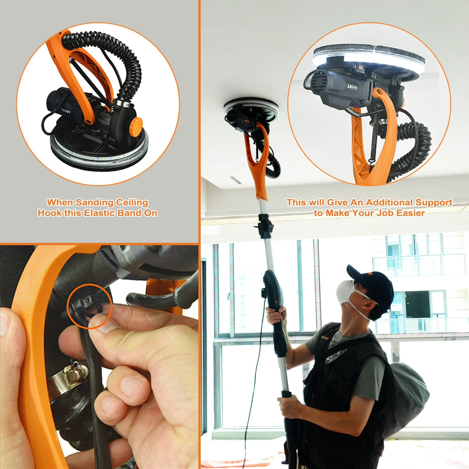 MAXXT 9-Inch Electric Drywall Putty Wall Machine 110V Variable Speed Sanding Wall Ceiling Grinder with 1900rpm for DIY