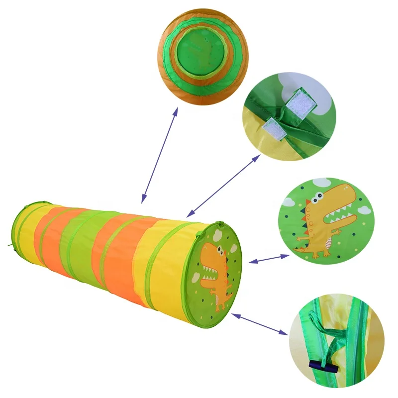 OEM design dinosaur kids play tunnel with carry bag pop up tunnel use indoor outdoor collapsible play tunnel gift for kids