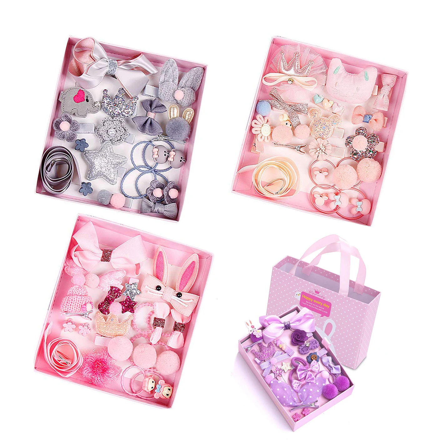 Baby Girls Hair Ties Ponytail holders Hair Bows Fully Lined Hair Clips with Gift Box Package