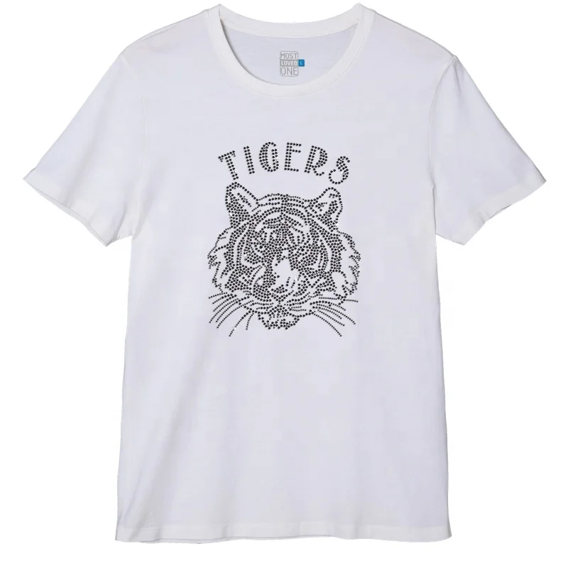 New Arrivals Tiger Hot Fix Iron On Rhinestone Transfer Thermal Transfer Design Rhinestone T-Shirt