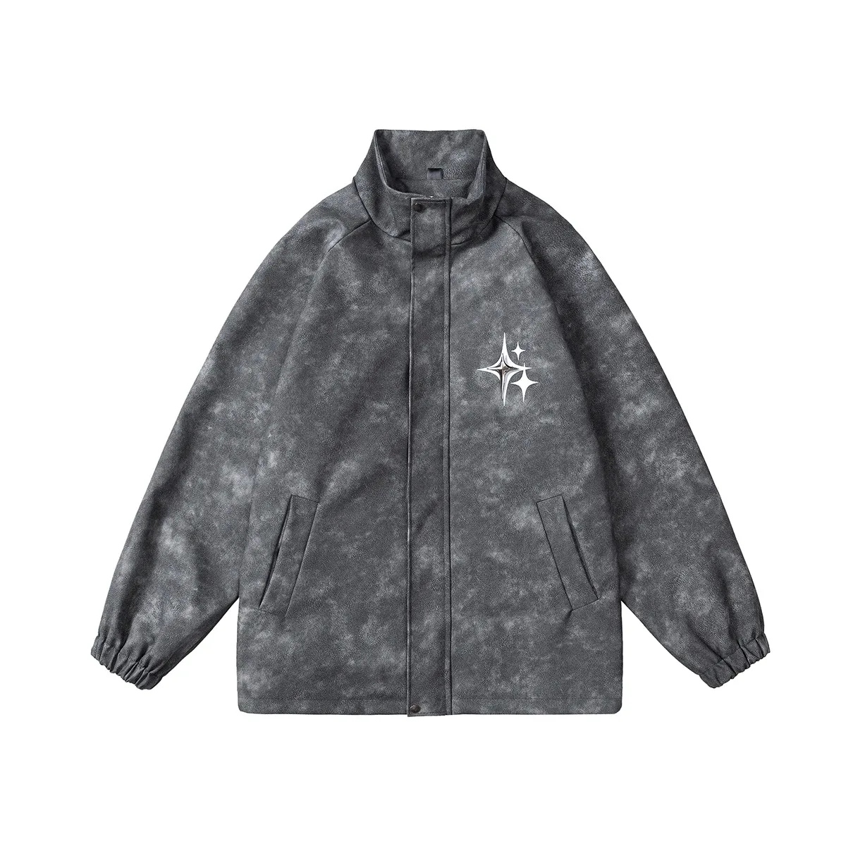 PU Leather Standing Collar Men Zip Jacket Removable Quadruple Mango Brooch Jacket Man Women Couple Oversize Jacket