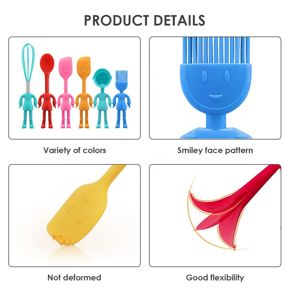 2022 6pcs human shaped silicone heat resistant non stick BPA Free kitchen gadgets baking tools Spatula kitchen Utensils sets