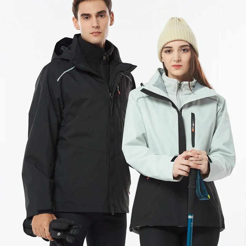 custom men snow satin zip jacket for mens turn over neck cotton inside durable unisex couples coats