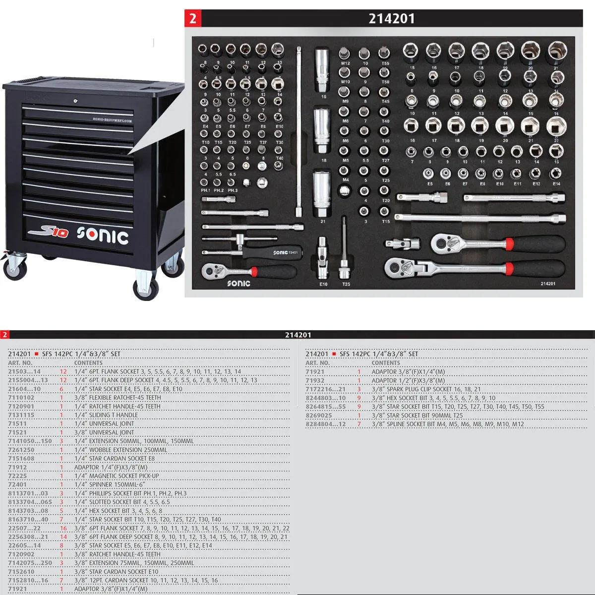 SONIC S8 7-Drawer Tool Trolley 688mm Width Black Plastic Tool Box with 267PCS Tools Best Feature Taiwan Y00000297