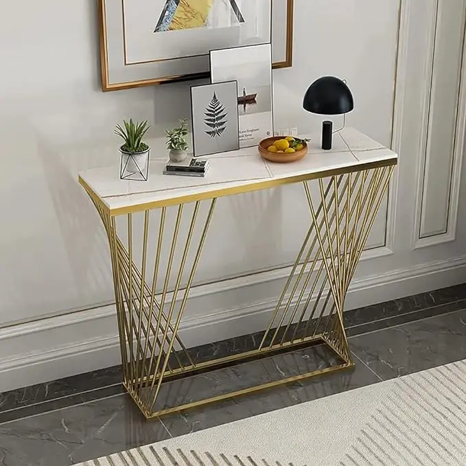 White & Gold Metal Console Table for Living Room/Bedroom MADE BY MZ INTERNATIONAL