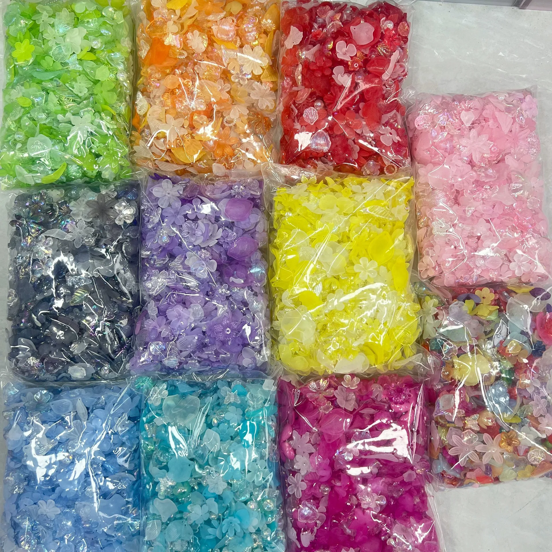 Wholesale mixed style colorful flower leaf acrylic beads for jewelry making bulk plastic loose beads 450g/bag