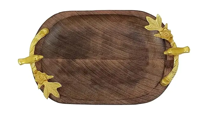 Cheap Priced Wooden Oval Serving Tray/Kitchen & Home Decor Tray/Tea Coffee Serving Wooden Tray By MEHAK IMPEX