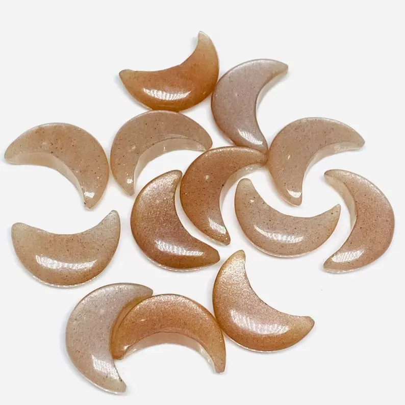 2,3,4,5 Pcs Peach Moonstone Carved Moon Briolette Cabochon Hand Carved Natural Crystal & Glass Crescent Moon Gemstone