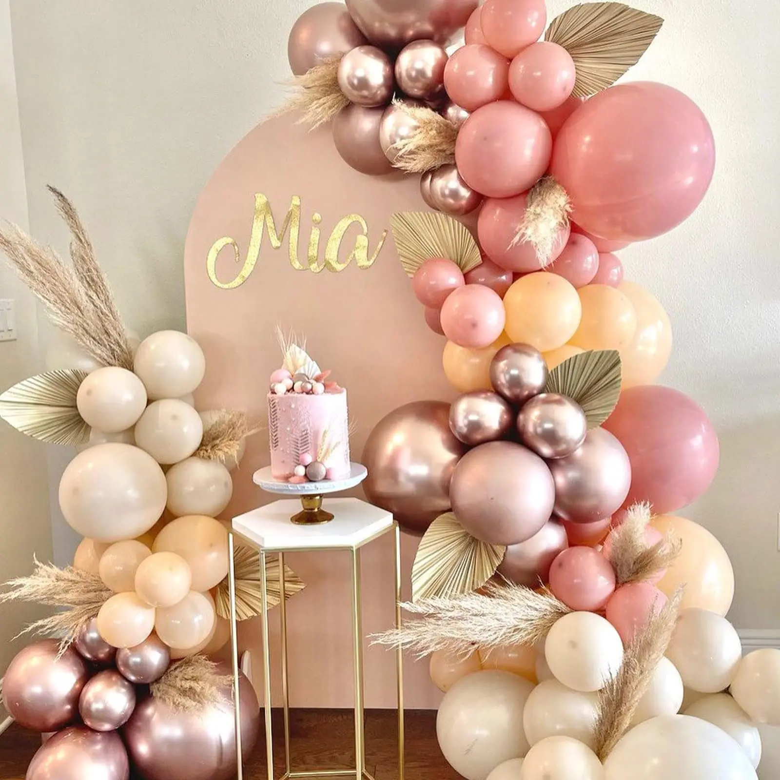 birthday Balloon arch garland kit pink gold retro apricot balloon set for Baby Shower wedding party graduation decoration
