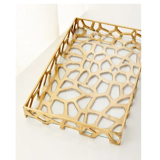 Handicraft metal casting tray plate  nickel platted  with leaf design handle