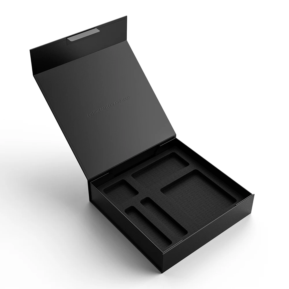 Factory Price Matte Black Cardboard Book Bronzing Shape Style Magnetic Closure Empty Gift Box Packaging OEM with Foam Insert