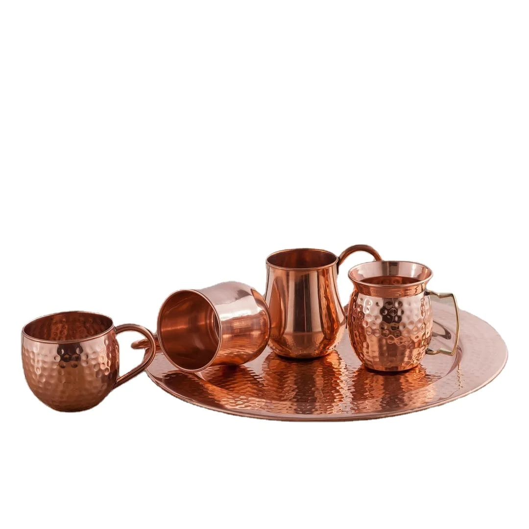 High Quality New Styles Factory Price Coffee Cup Handmade Hammered Copper Moscow Mule Mugs With Tray