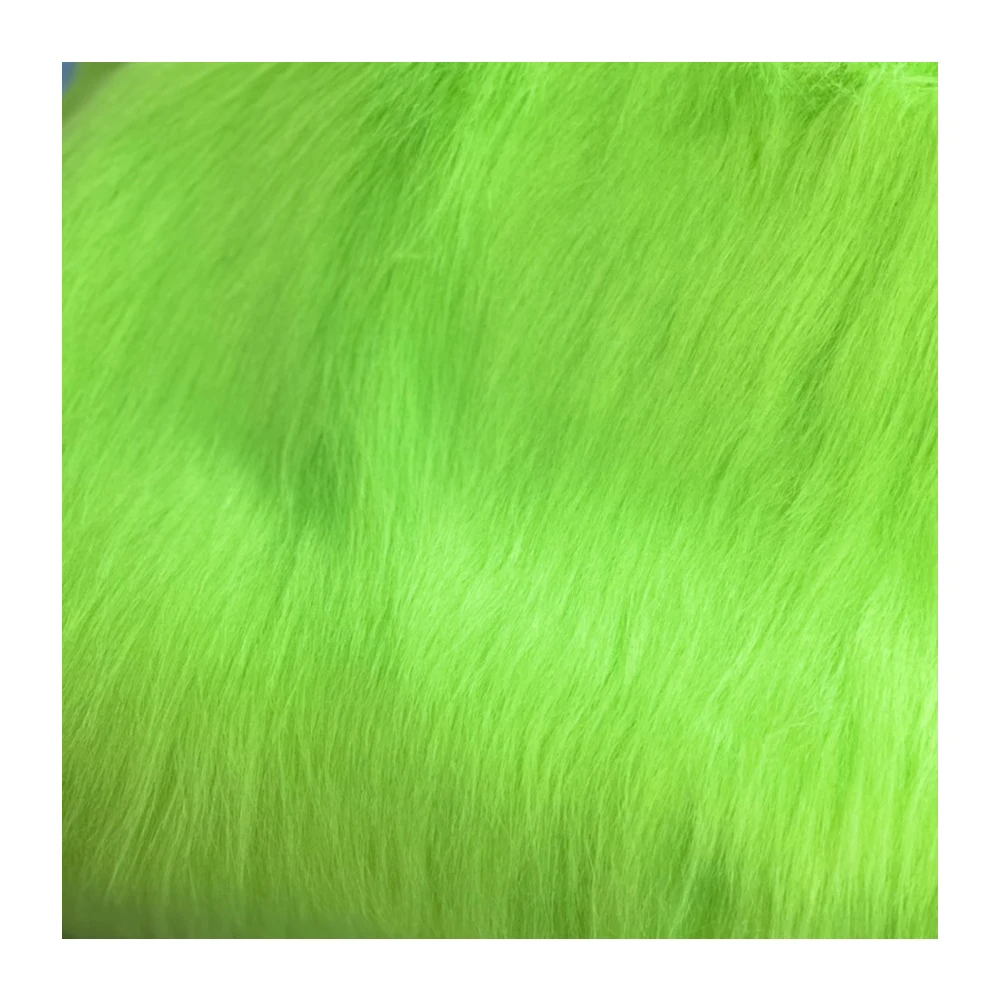Неоновый зеленый цвет длинный ворс 100 мм роскошный акриловый полиэстер искусственный мех Ткань Таиланд высокое качество