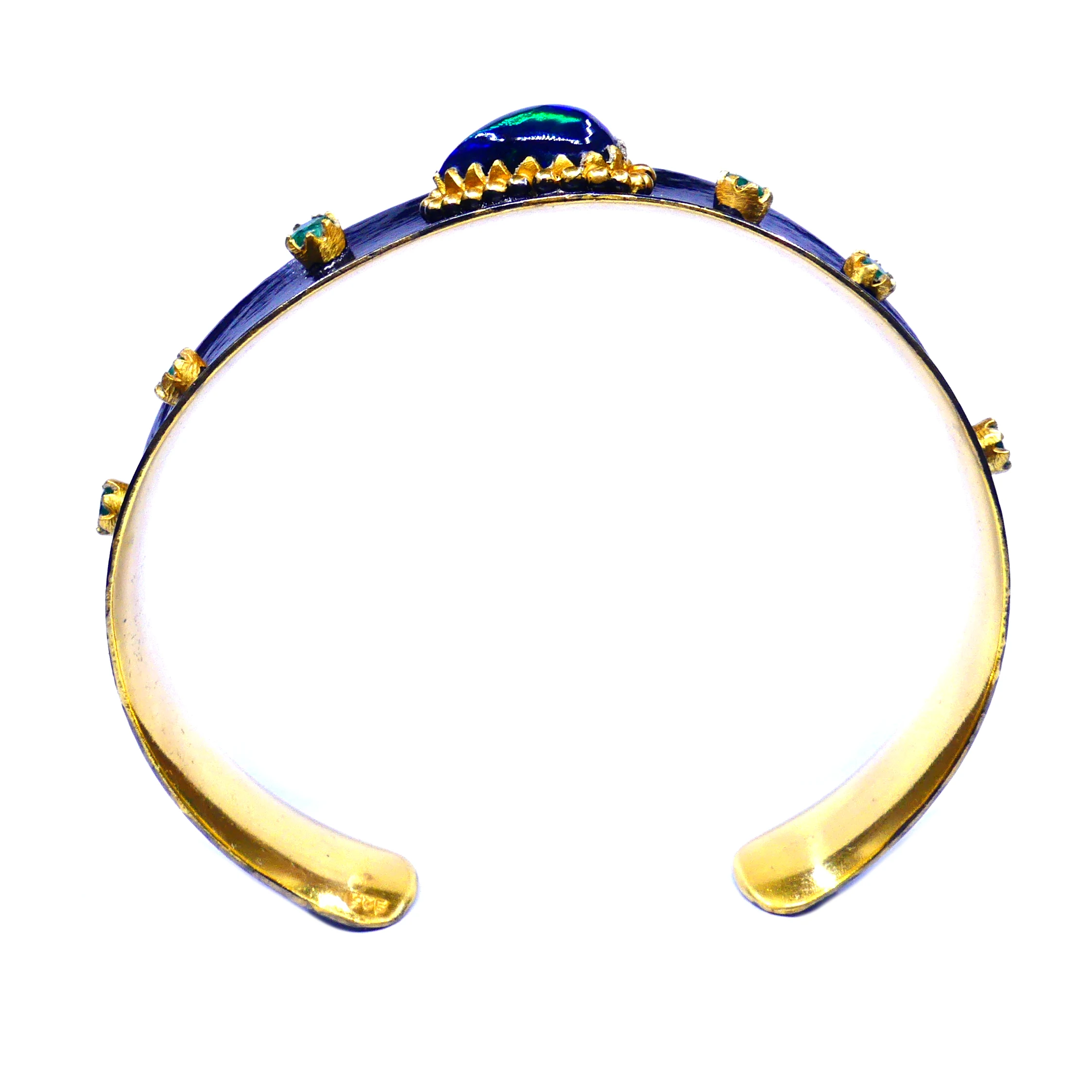 Handmade Oxidized 925 Sterling Silver Black Opal and Emerald Gemstones Daily Wear Ladies Cuff Bangle