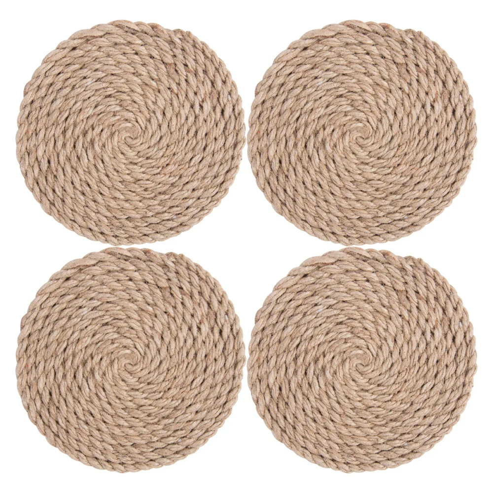 Jute Round Placemat Non Slip Dining Table Mat Hand woven Insulation Pad Disc Bowl Pads Pot Holder Coffee Drink Tea Cup Coasters
