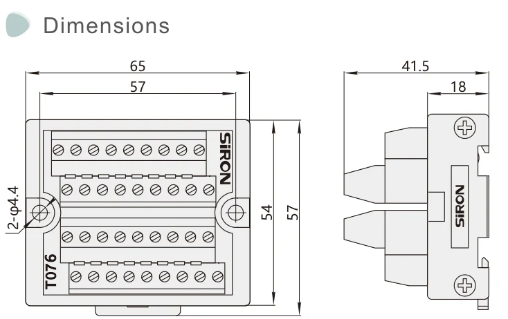 SiRON T076 Universal distribution terminal block  24V  10A  din rail terminal block