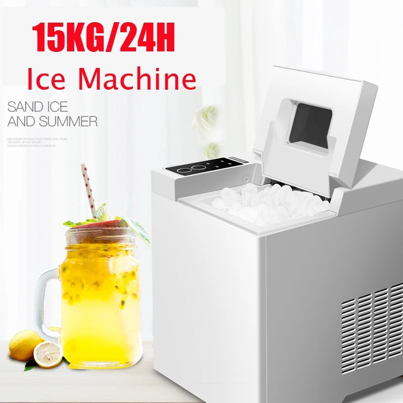 Commercial Automatic Ice Cube Maker Household Portable Electric Bullet Round Ice Making Machine 15kg/24H Coffee Bar Teamilk Shop