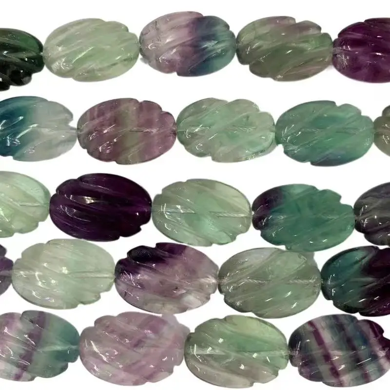 Natural Green Fluorite Carved Gemstone Oval Beads Carved Crystal Fluorite stone beads