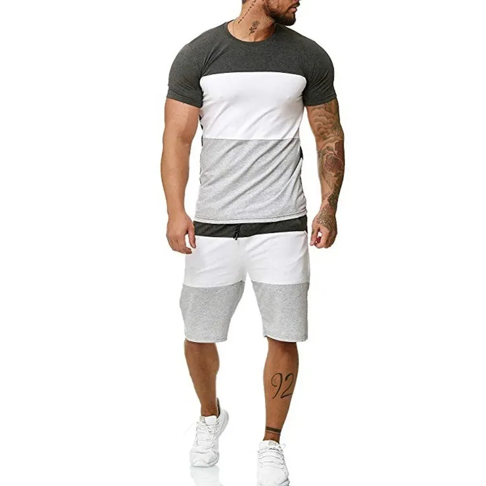 Custom Design Summer Set T Shirts Youth and Adults New Styles Contrast Color Men Jogging wear Solid Color Summer Tracksuit