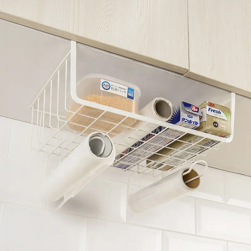 Hot Selling Kitchen Cabinet Wire Hanging Basket Storage Holders & Racks Under Cabinet Organizer Shelf with Hooks
