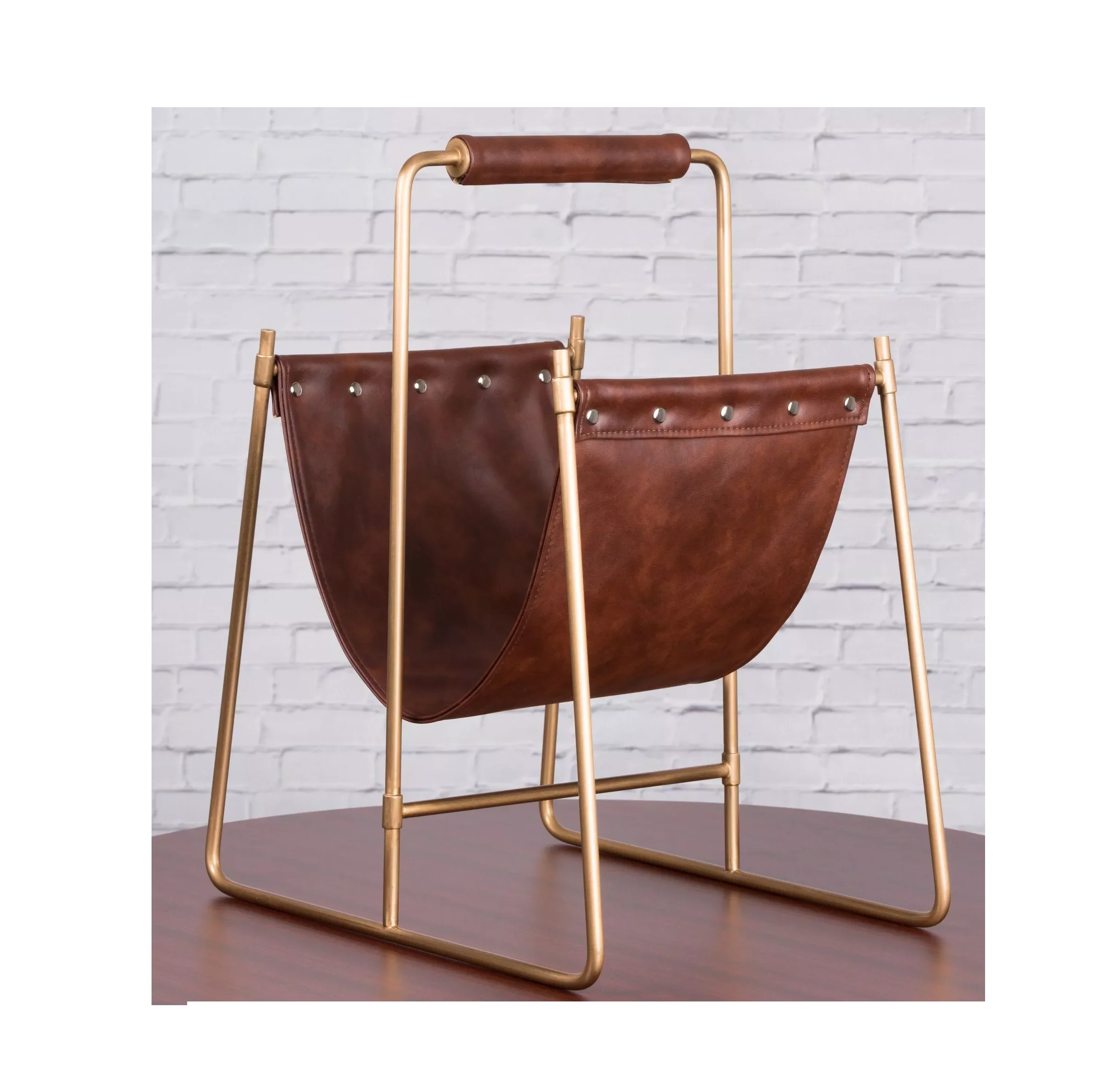 Classic Style Top Selling natural Wood & Leather Magazine Rack Newspaper Display Holder & Rack Used In Stores/Shop /Library