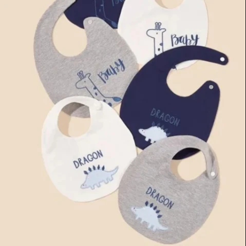 Wholesale Custom 100% Cotton Baby Boy Random Animal Embroidered Bib Newborn Infant Toddler
