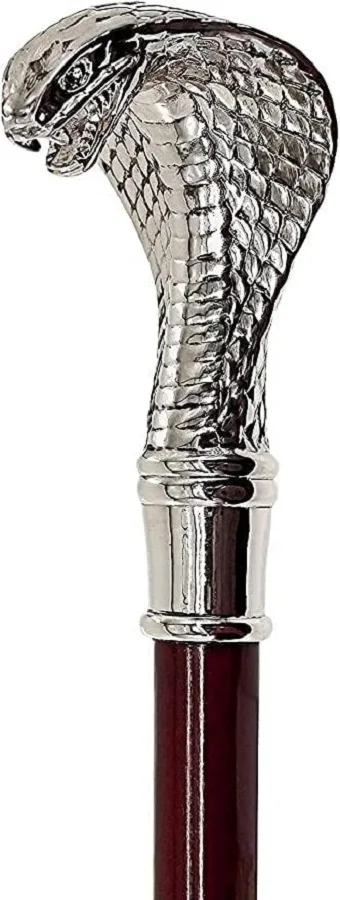 Handmade Brass 36'Chrome Cobra Head Handle With Natural Wooden Walking Stick Everyday Usable Walking Cane For Unisex Adult