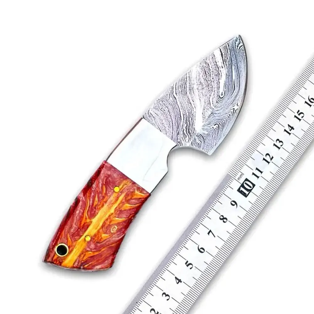 Custom handmade Damascus steel Hunting Skinning knife With leather sheath Color Sheet Handle hunting knife