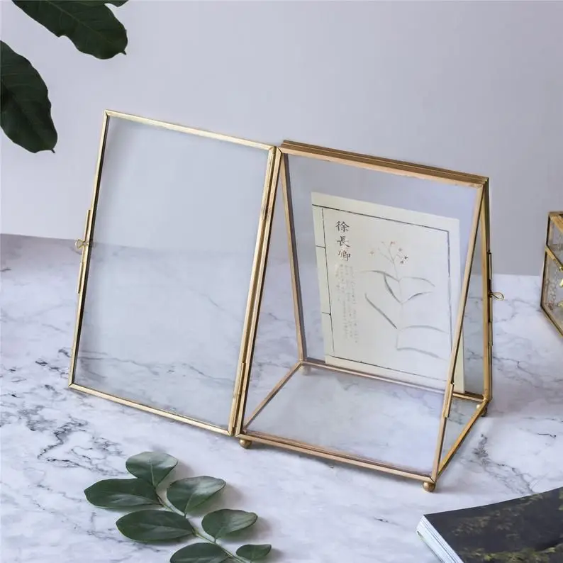 Picture Frame Gold Metal Floating Pressed Glass brass with Metal 4x6 High Quality Iron Photo Frame