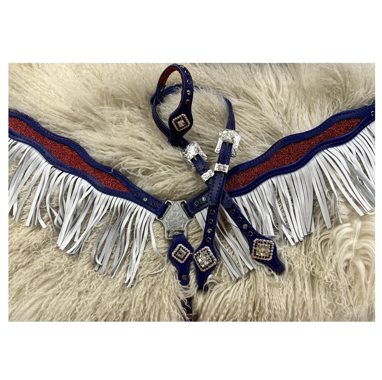 Most Popular Best Design Horse Beaded Headstall with Knotted Hair on Brow-Band and Colorful Beaded Brow-Band and Side Cheeks