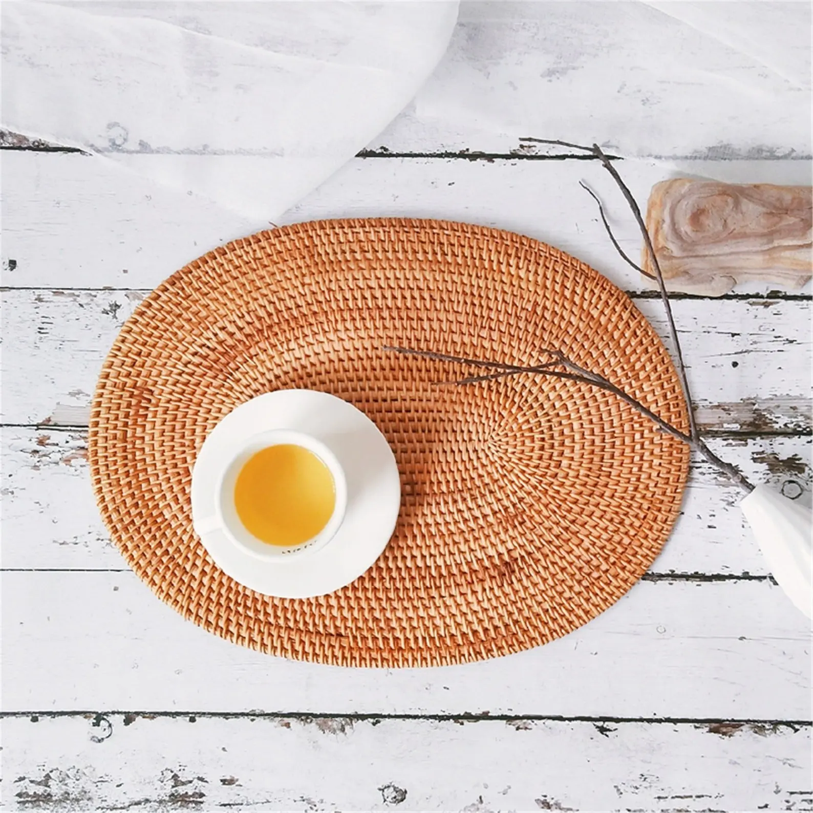 Boho rattan woven oval placemat wholesale wicker charger plate tableware accessories negotiable MOQ