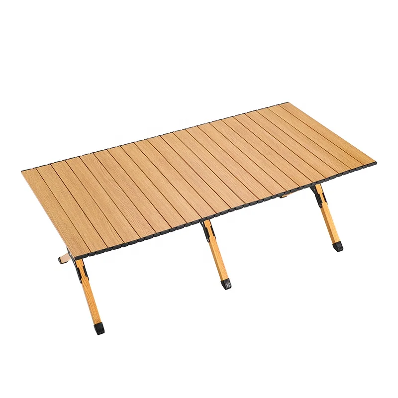 New large portable lightweight picnic wood egg roll up folding aluminum alloy camping table