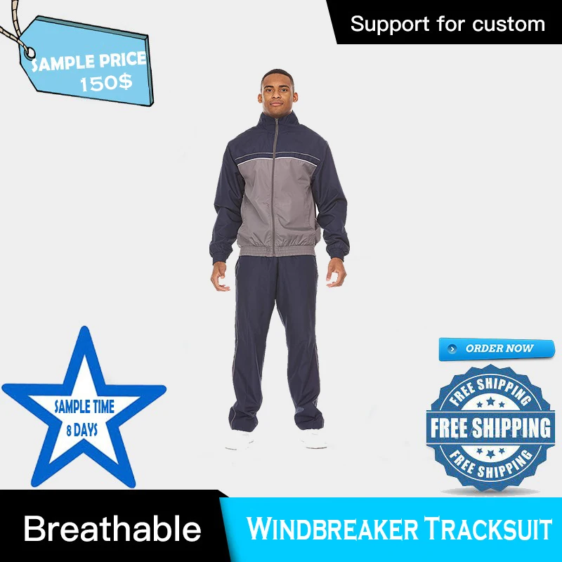 New Custom Casual Windbreaker Tracksuit Jogging Set, Sport Design Your Own Polyester track suit fabric 100% polyester