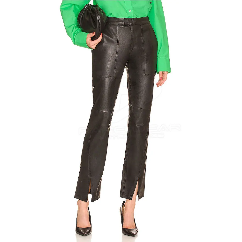 Hot Selling High Quality Black Faux Leather Pants Leather Sexy Ladies Fashion Women Flared Leather Pants