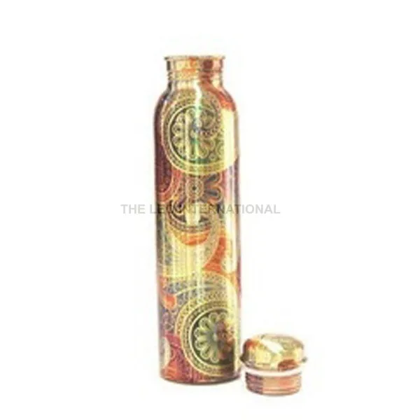 copper metal printed abstract design buy direct purchase from supplier water bottle 3X3X10 Inch 1 liter capacity Controls ageing