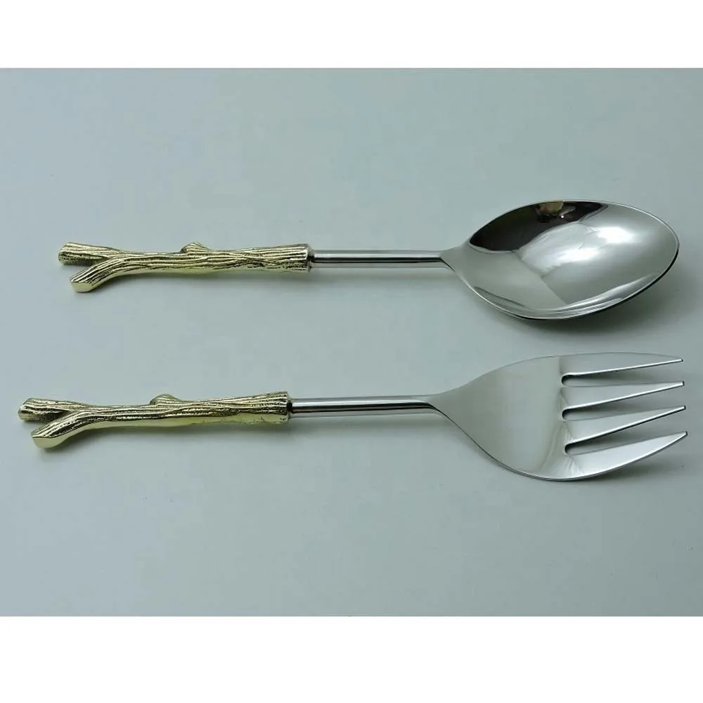 Royal Gold Modern Design Spoon & Fork Gold Mirror Polished Long Doted Handle stainless steel Spoon & Fork serving  set