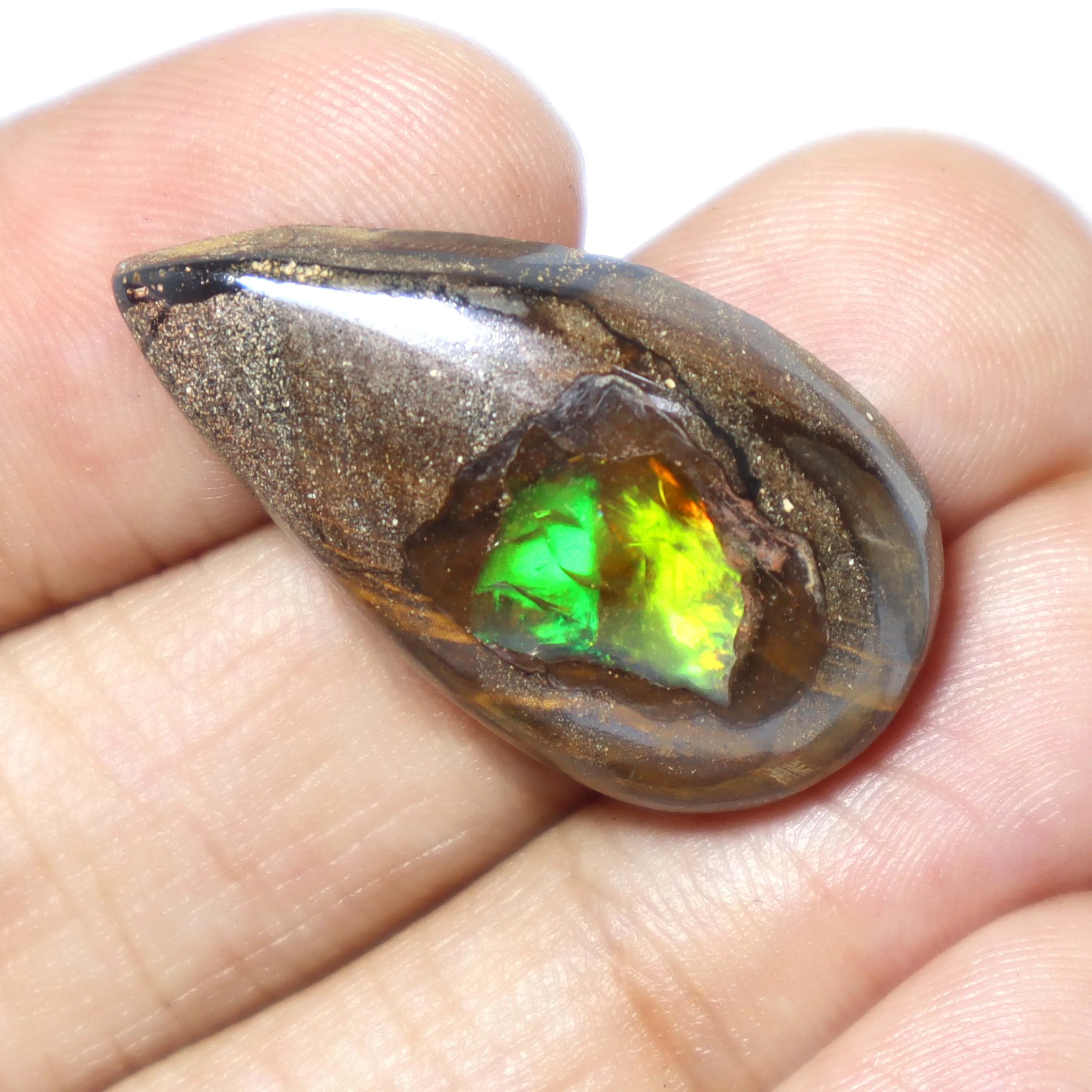 Natural Multi Fire Boulder Opal Cabochon Pear Shape Australian Opal Loose Gemstone Wholesaler Factory Supplier