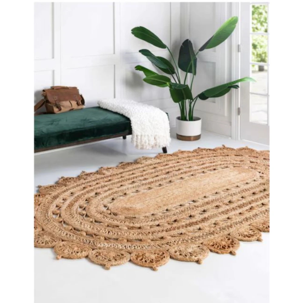 Handmade Natural Fiber Decorative Handcrafted Braided Eco Friendly Rustic Handwoven Blue Rectangle Area Jute Rugs In Low Price