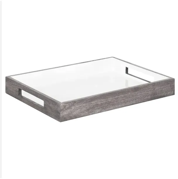 Leading Manufacturer The White & Grey Wash Solid Mango Wood Tray Contemporary Farmhouse Accent Tray For Serving & Decor Use