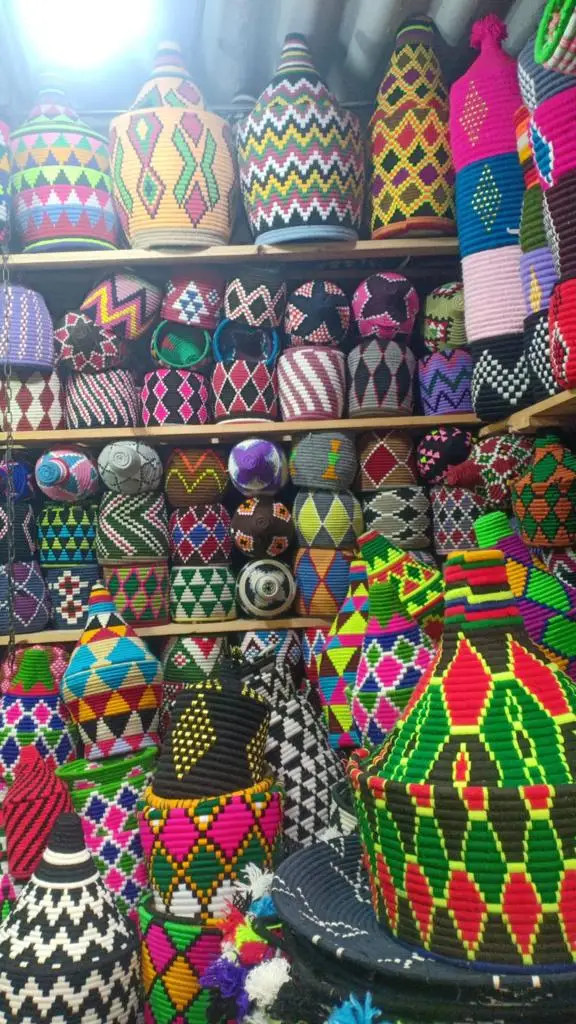 colorful vintage moroccan berber straw bread basket