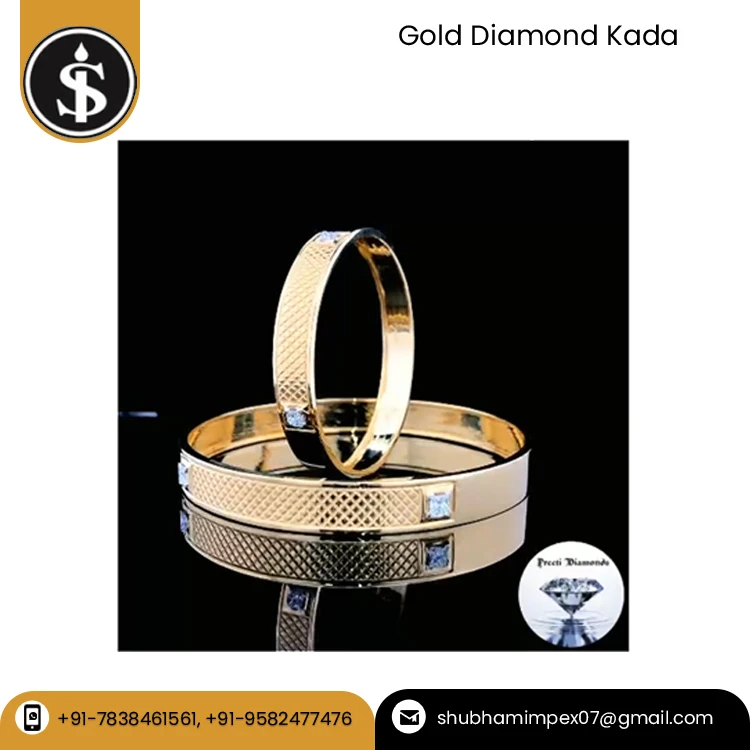 Leading Supplier of Trendy Design Hot Selling Luxury Fine Jewelry Real Natural Diamond Gold Kada/ Gents Gold Kada