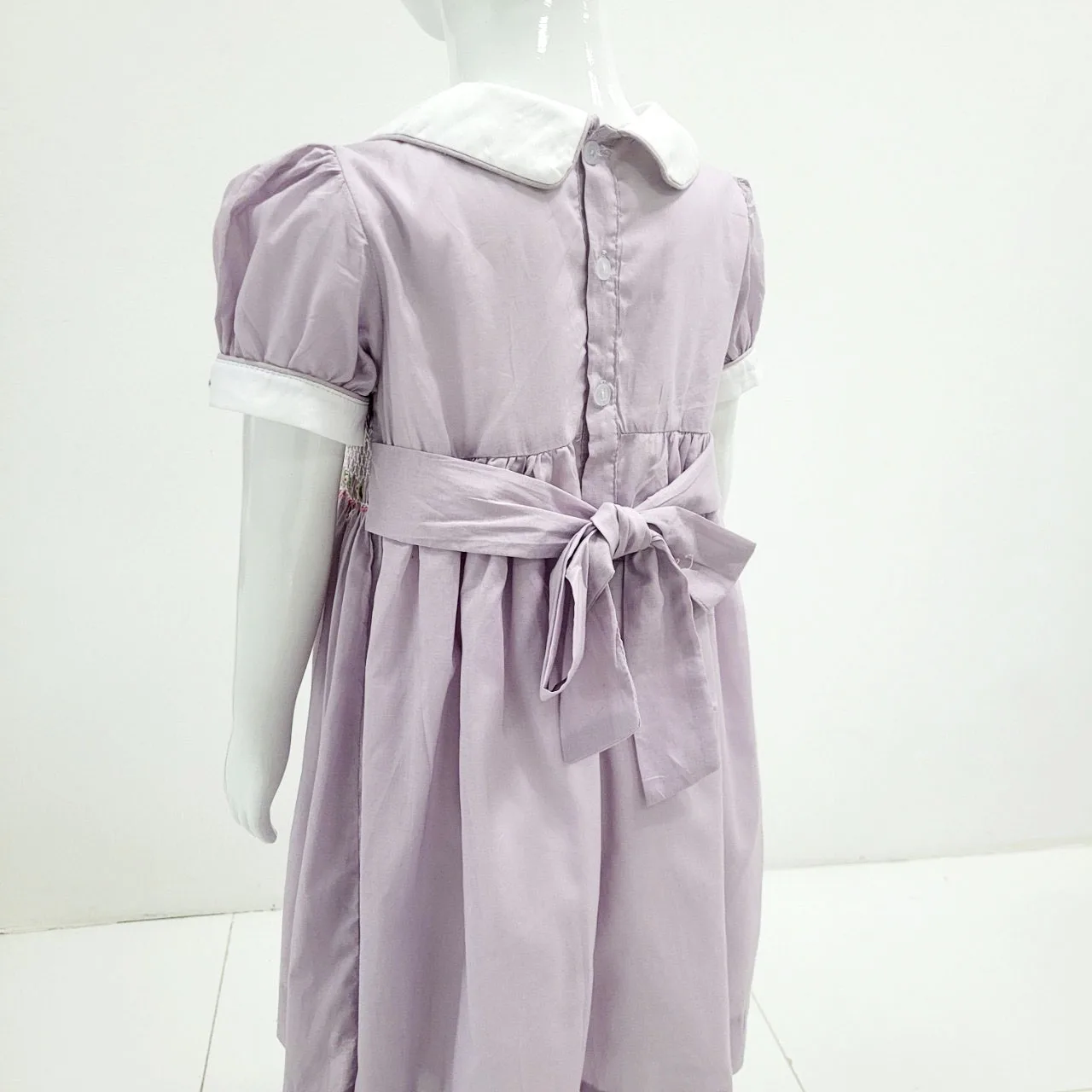 Custom Wholesale Cheap Smocked Lovely Girl Dress High Quality Cotton Lilac Dresses  for Kids Girls Casual Summer Dress