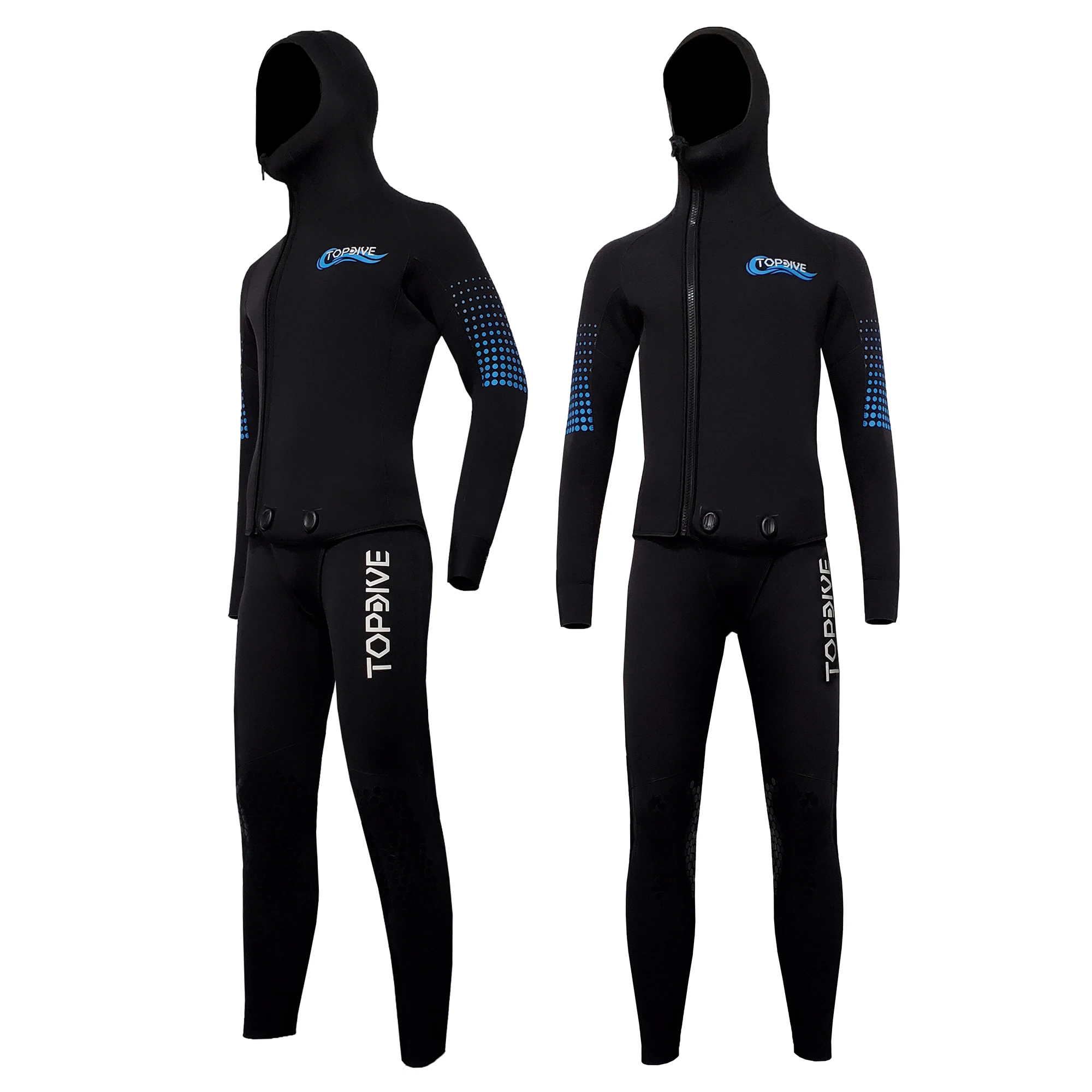 Top Selling 5mm Diving Clothes 5mm Neoprene 2 Pieces Wetsuits with Hood Custom Printed Neoprene Fabric for Diving Suit